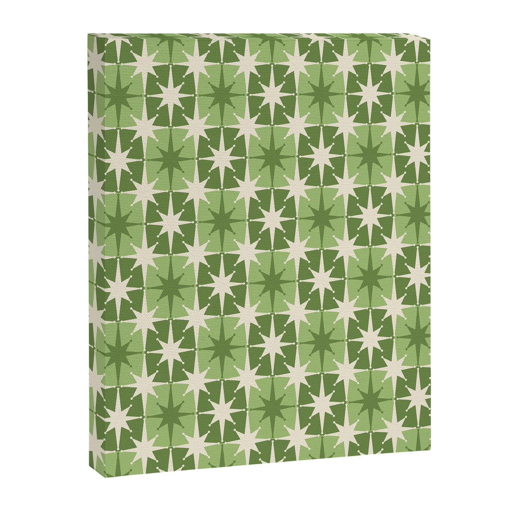 Mid Century Modern Atomic Stars Retro Checkered Starburst Pattern in Sage Olive Green Canvas Print Gallery Image 6