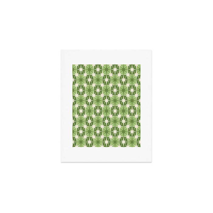 Mid Century Modern Atomic Stars Retro Checkered Starburst Pattern in Sage Olive Green Art Print Gallery Image 1