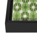 Mid Century Modern Atomic Stars Retro Checkered Starburst Pattern in Sage Olive Green Framed Canvas Print Gallery Image 3