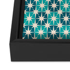 Mid Century Modern Atomic Stars Retro Checkered Starburst Pattern in Teal Blue and Cream Framed Canvas Print Gallery Image 3