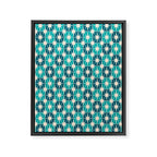 Mid Century Modern Atomic Stars Retro Checkered Starburst Pattern in Teal Blue and Cream Framed Canvas Print Gallery Image 6