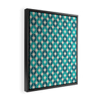 Mid Century Modern Atomic Stars Retro Checkered Starburst Pattern in Teal Blue and Cream Framed Canvas Print Gallery Image 2