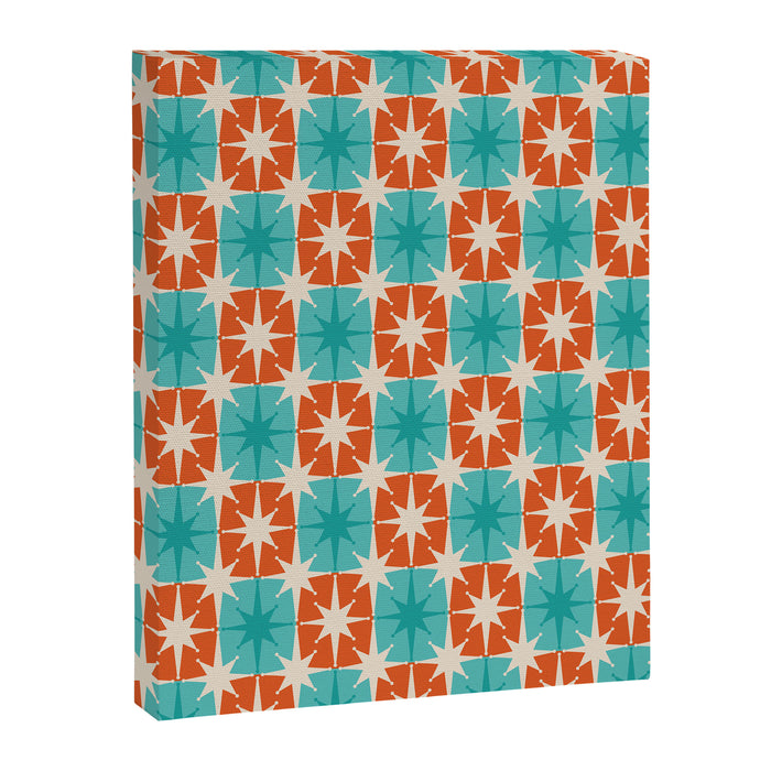 Mid Century Modern Atomic Stars Retro Checkered Starburst Pattern in Teal Turquoise Orange Canvas Print Gallery Image 1