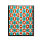 Mid Century Modern Atomic Stars Retro Checkered Starburst Pattern in Teal Turquoise Orange Framed Canvas Print Gallery Image 6