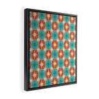 Mid Century Modern Atomic Stars Retro Checkered Starburst Pattern in Teal Turquoise Orange Framed Canvas Print Gallery Image 2