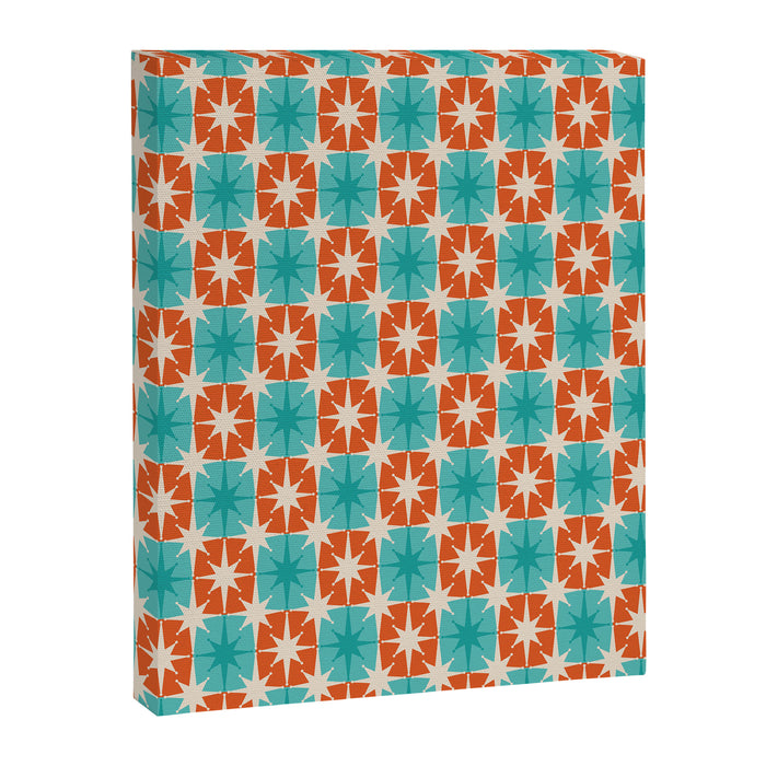 Mid Century Modern Atomic Stars Retro Checkered Starburst Pattern in Teal Turquoise Orange Canvas Print Gallery Image 1