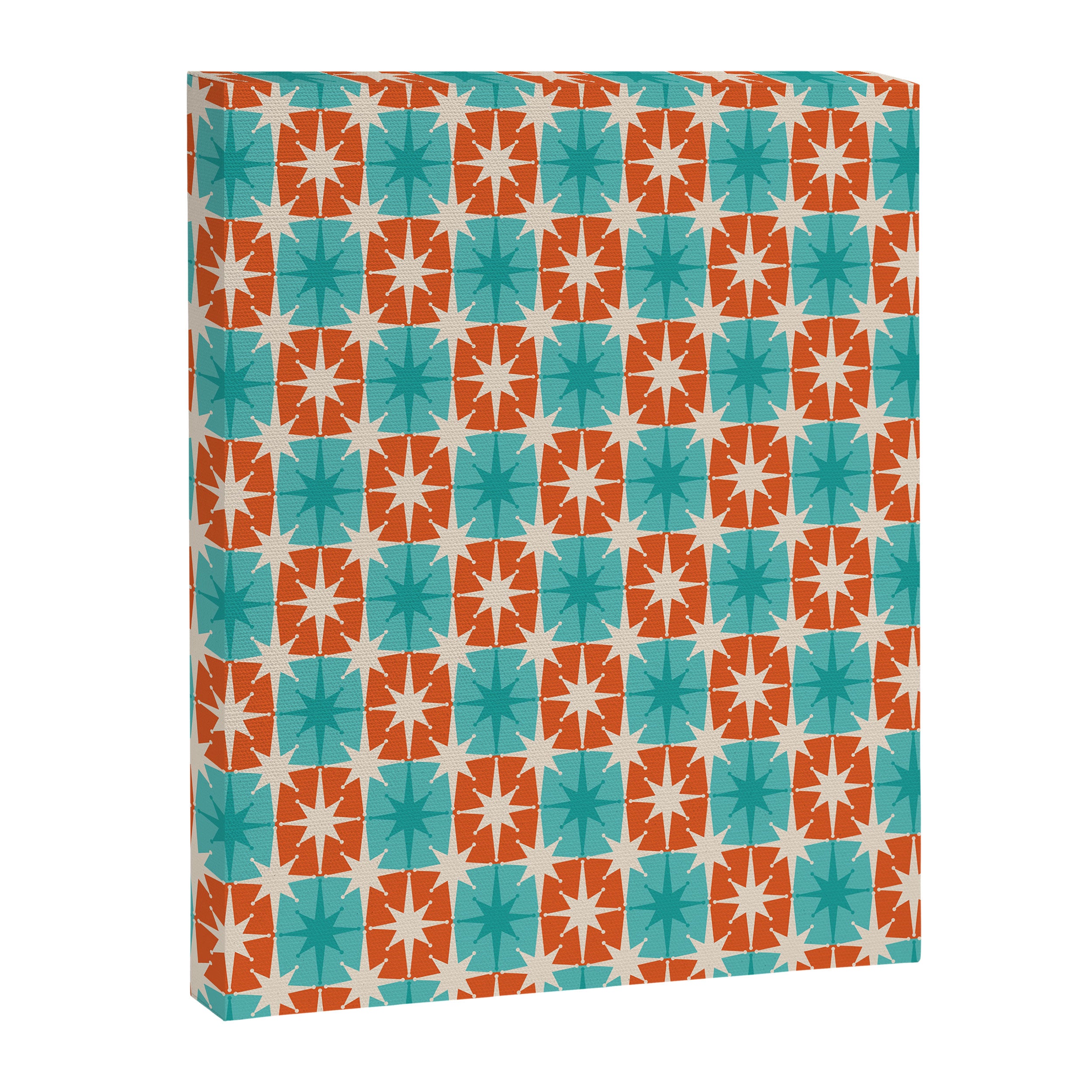 Mid Century Modern Atomic Stars Retro Checkered Starburst Pattern in Teal Turquoise Orange Canvas Print Gallery Image 6