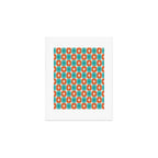 Mid Century Modern Atomic Stars Retro Checkered Starburst Pattern in Teal Turquoise Orange Art Print Gallery Image 1