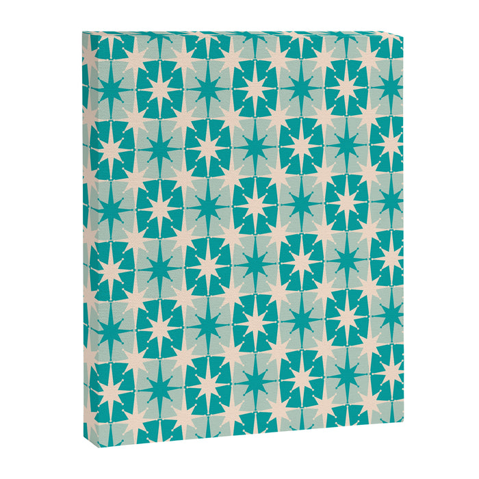 Mid Century Modern Atomic Stars Retro Checkered Starburst Pattern in Turquoise Aqua Teal Canvas Print Gallery Image 1