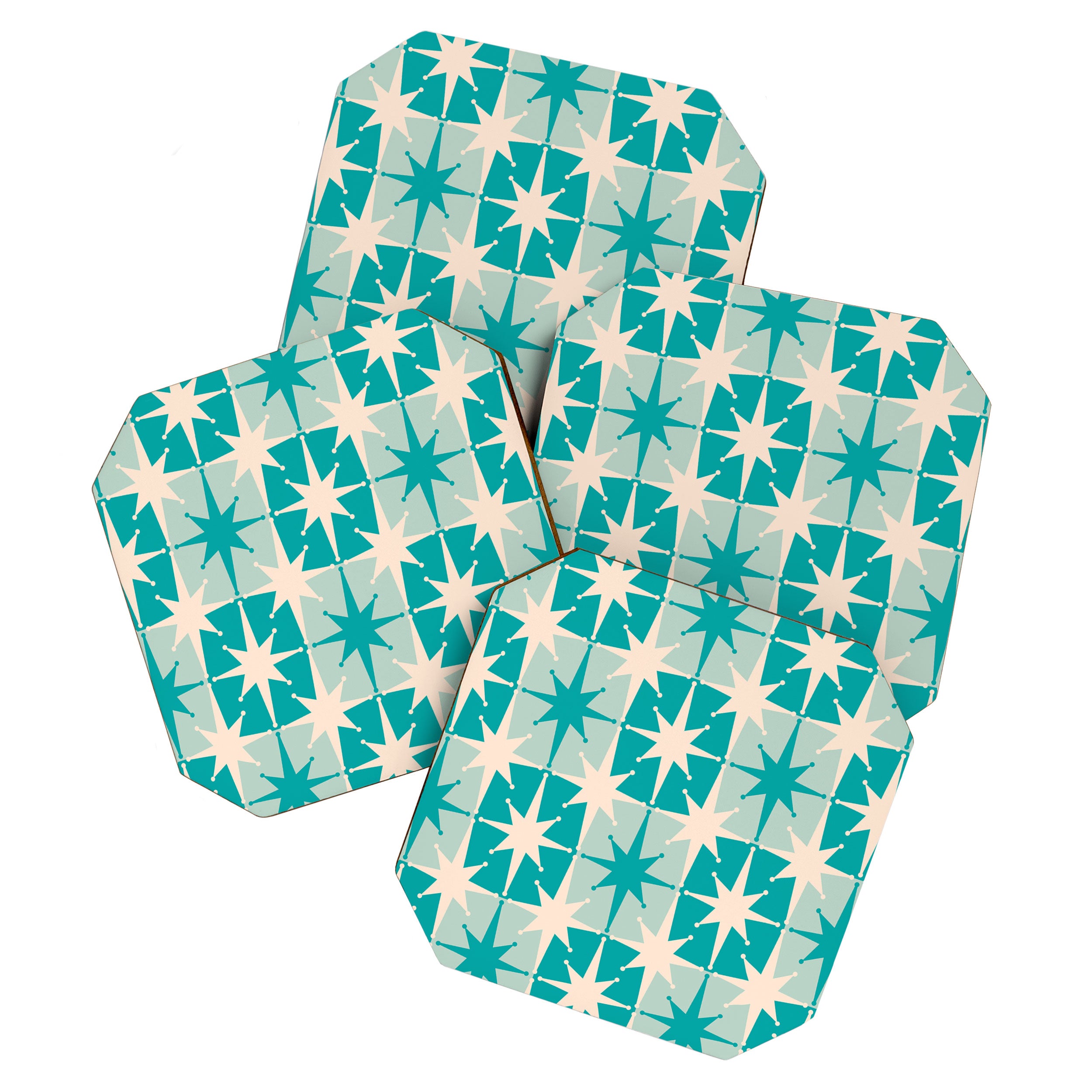 Mid Century Modern Atomic Stars Retro Checkered Starburst Pattern in Turquoise Aqua Teal Coaster Gallery Image 1
