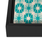 Mid Century Modern Atomic Stars Retro Checkered Starburst Pattern in Turquoise Aqua Teal Framed Canvas Print Gallery Image 3