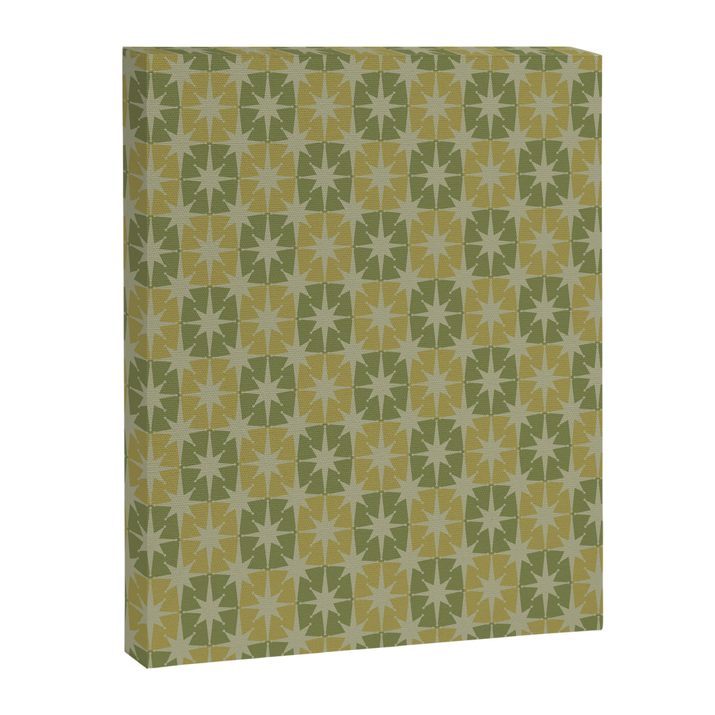 Mid Century Modern Atomic Stars Retro Checkered Starburst Pattern in Vintage Olive Green Tones Canvas Print Gallery Image 6