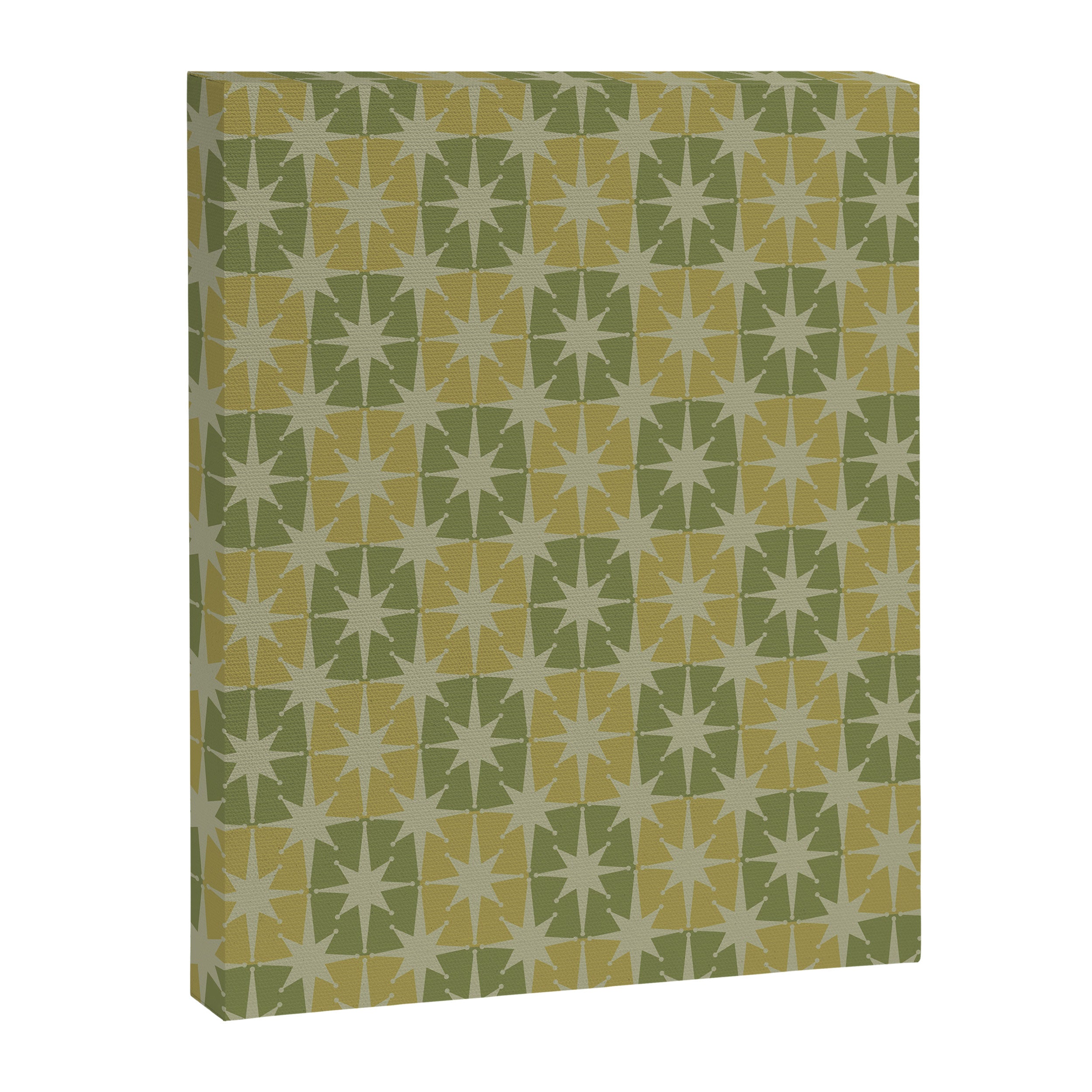 Mid Century Modern Atomic Stars Retro Checkered Starburst Pattern in Vintage Olive Green Tones Canvas Print Gallery Image 6