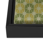 Mid Century Modern Atomic Stars Retro Checkered Starburst Pattern in Vintage Olive Green Tones Framed Canvas Print Gallery Image 3