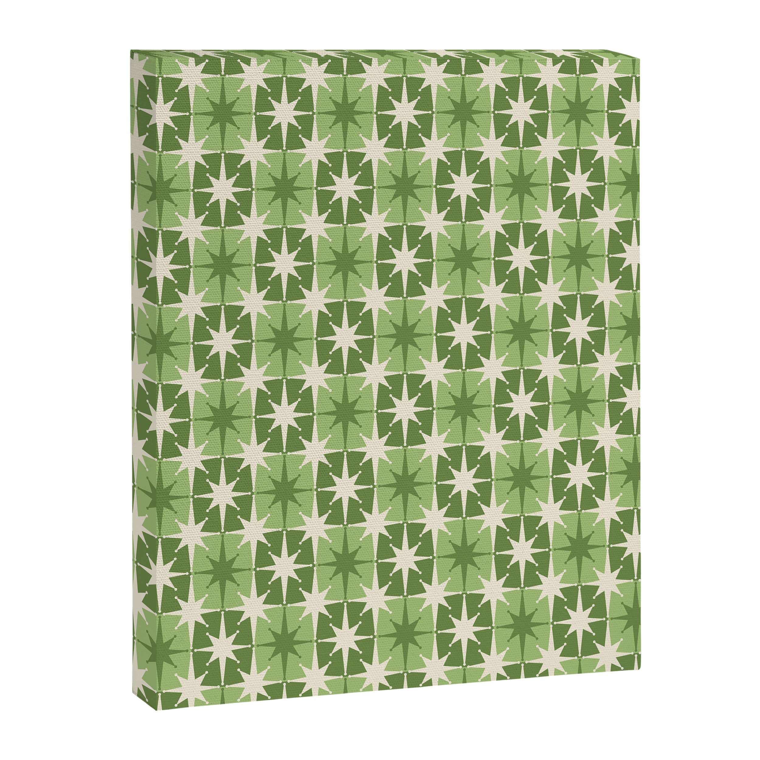 Mid Century Modern Atomic Stars Retro Checkered Starburst Pattern Sage Olive Green Canvas Print Gallery Image 6