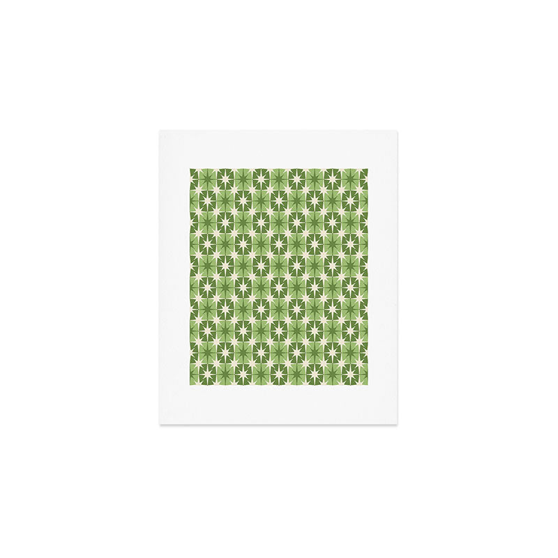 Mid Century Modern Atomic Stars Retro Checkered Starburst Pattern Sage Olive Green Art Print Gallery Image 1