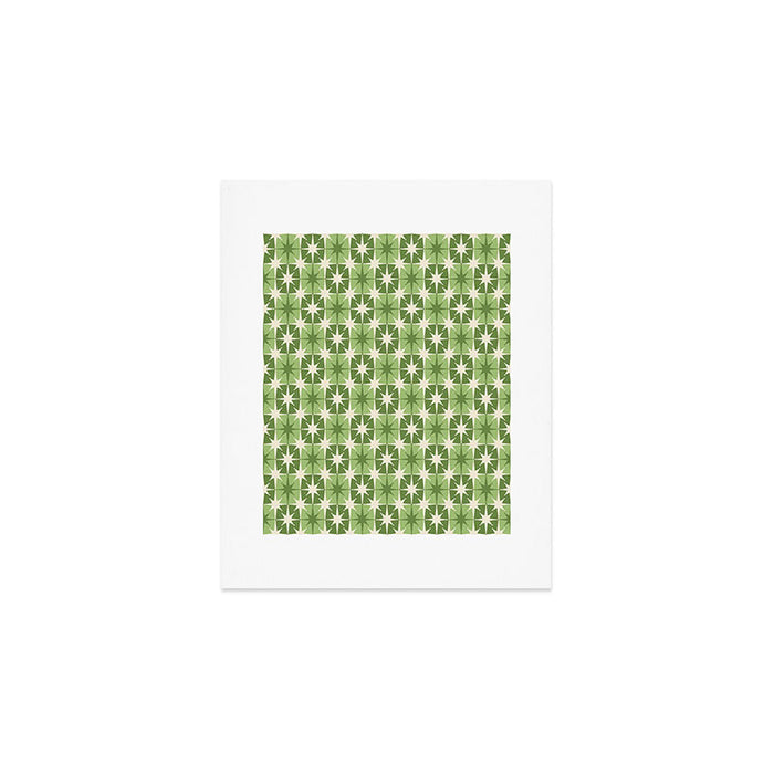 Mid Century Modern Atomic Stars Retro Checkered Starburst Pattern Sage Olive Green Art Print Gallery Image 1