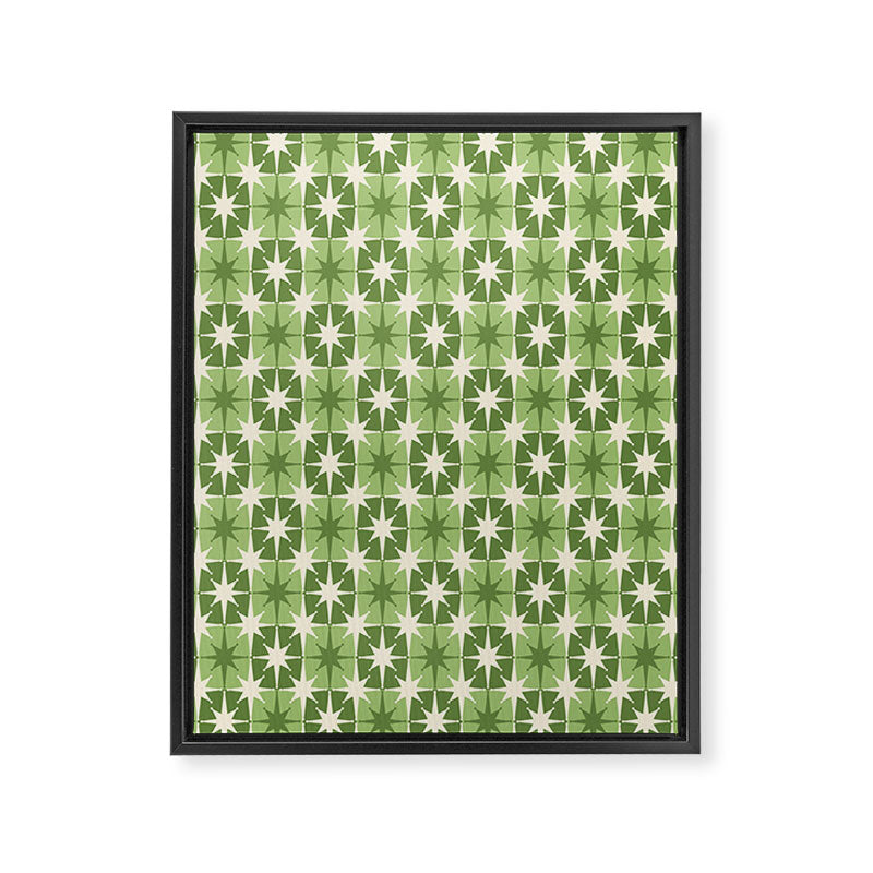 Mid Century Modern Atomic Stars Retro Checkered Starburst Pattern Sage Olive Green Framed Canvas Print Gallery Image 6