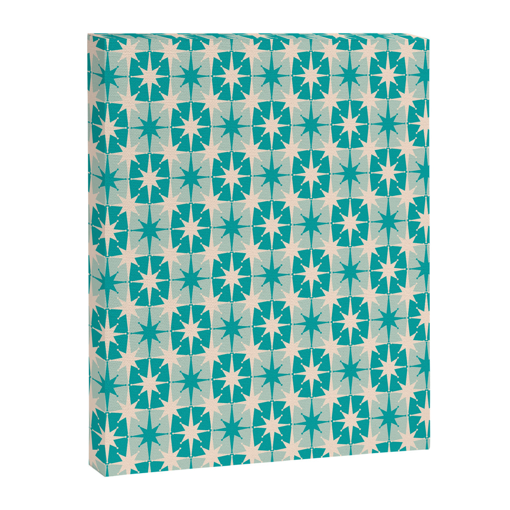 Mid Century Modern Atomic Stars Retro Checkered Starburst Pattern Turquoise Aqua Teal Canvas Print Gallery Image 6