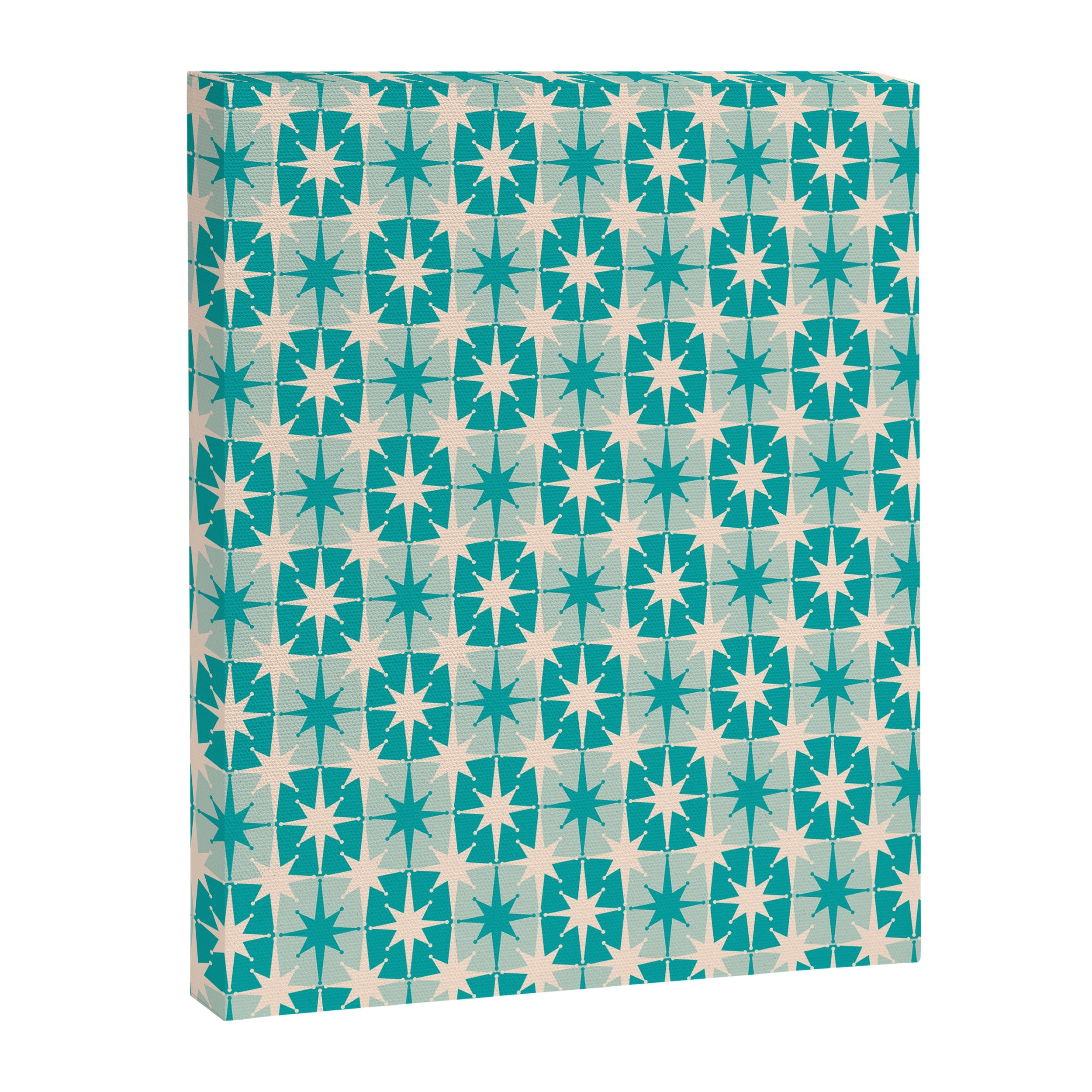Mid Century Modern Atomic Stars Retro Checkered Starburst Pattern Turquoise Aqua Teal Canvas Print Gallery Image 6