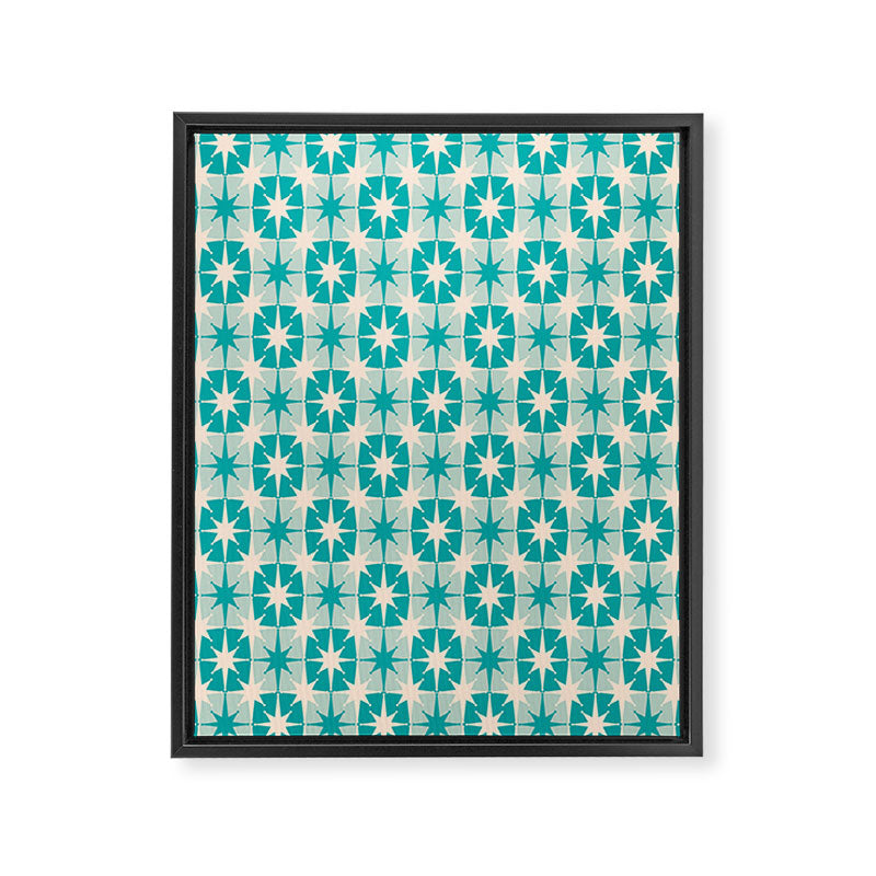 Mid Century Modern Atomic Stars Retro Checkered Starburst Pattern Turquoise Aqua Teal Framed Canvas Print Gallery Image 6