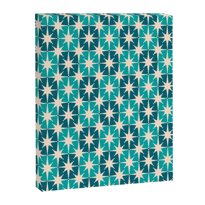 Mid Century Modern Atomic Stars Retro Checkered Starbursts Teal Blue and Cream Pattern Canvas Print Gallery Image 1