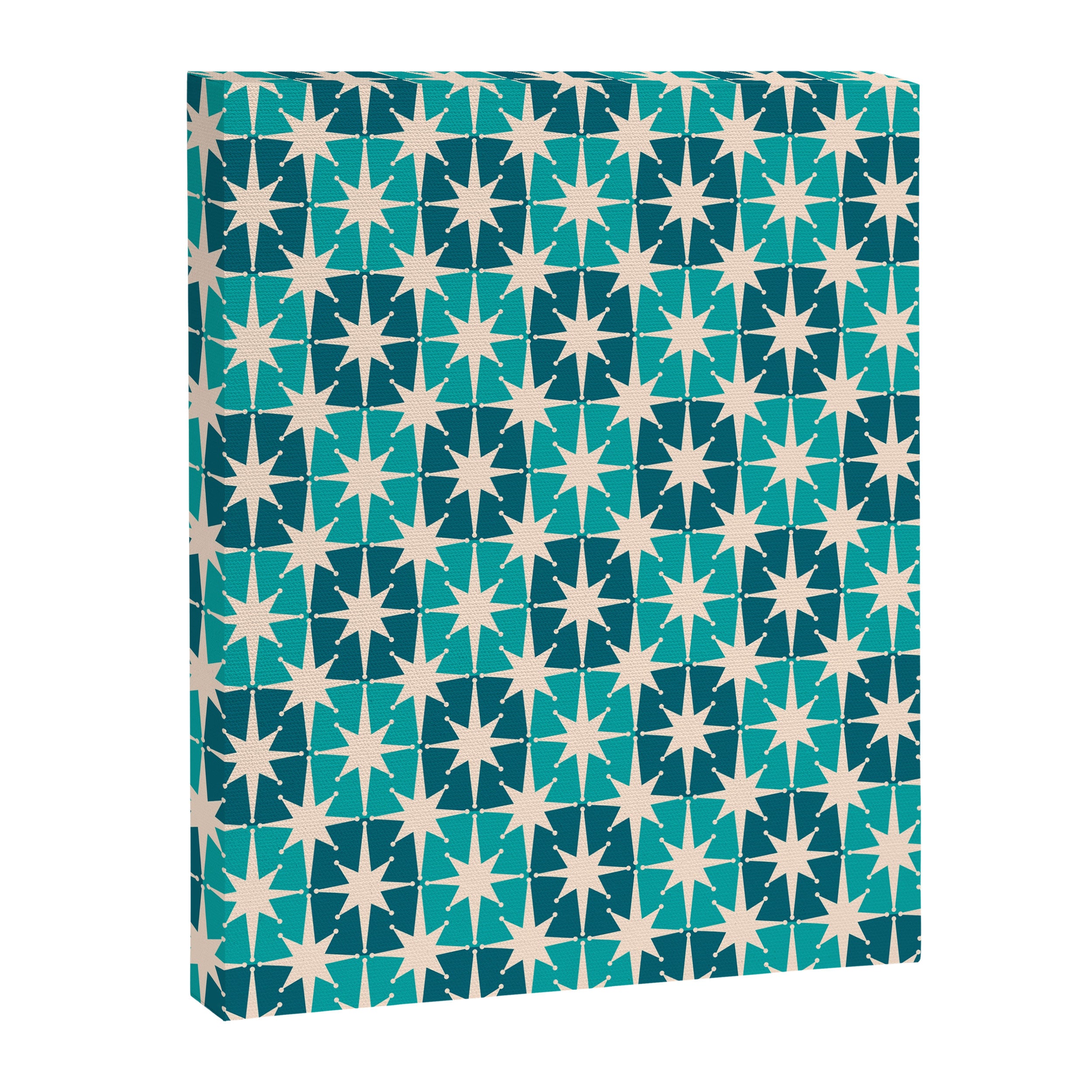 Mid Century Modern Atomic Stars Retro Checkered Starbursts Teal Blue and Cream Pattern Canvas Print Gallery Image 6