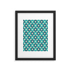 Mid Century Modern Atomic Stars Retro Checkered Starbursts Teal Blue and Cream Pattern Framed Art Print Gallery Image 5