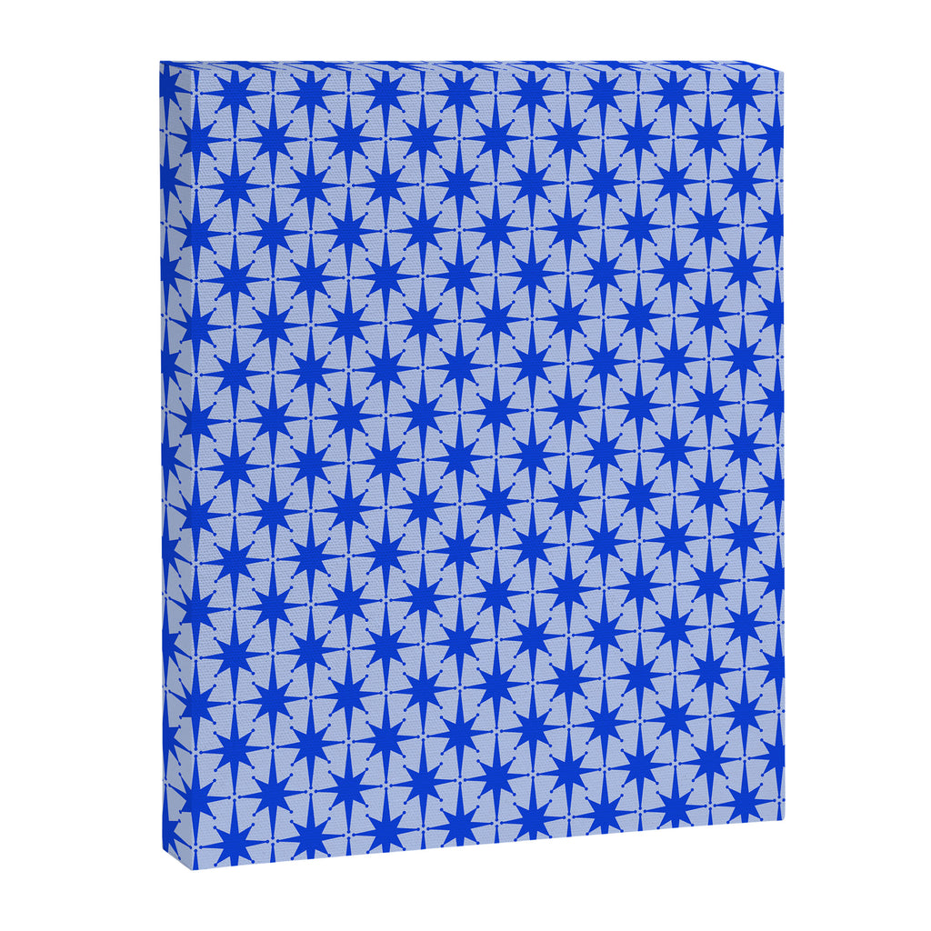 Mid Century Modern Atomic Stars Retro Starburst Pattern 2 in Royal Blue and Light Blue Canvas Print Gallery Image 6