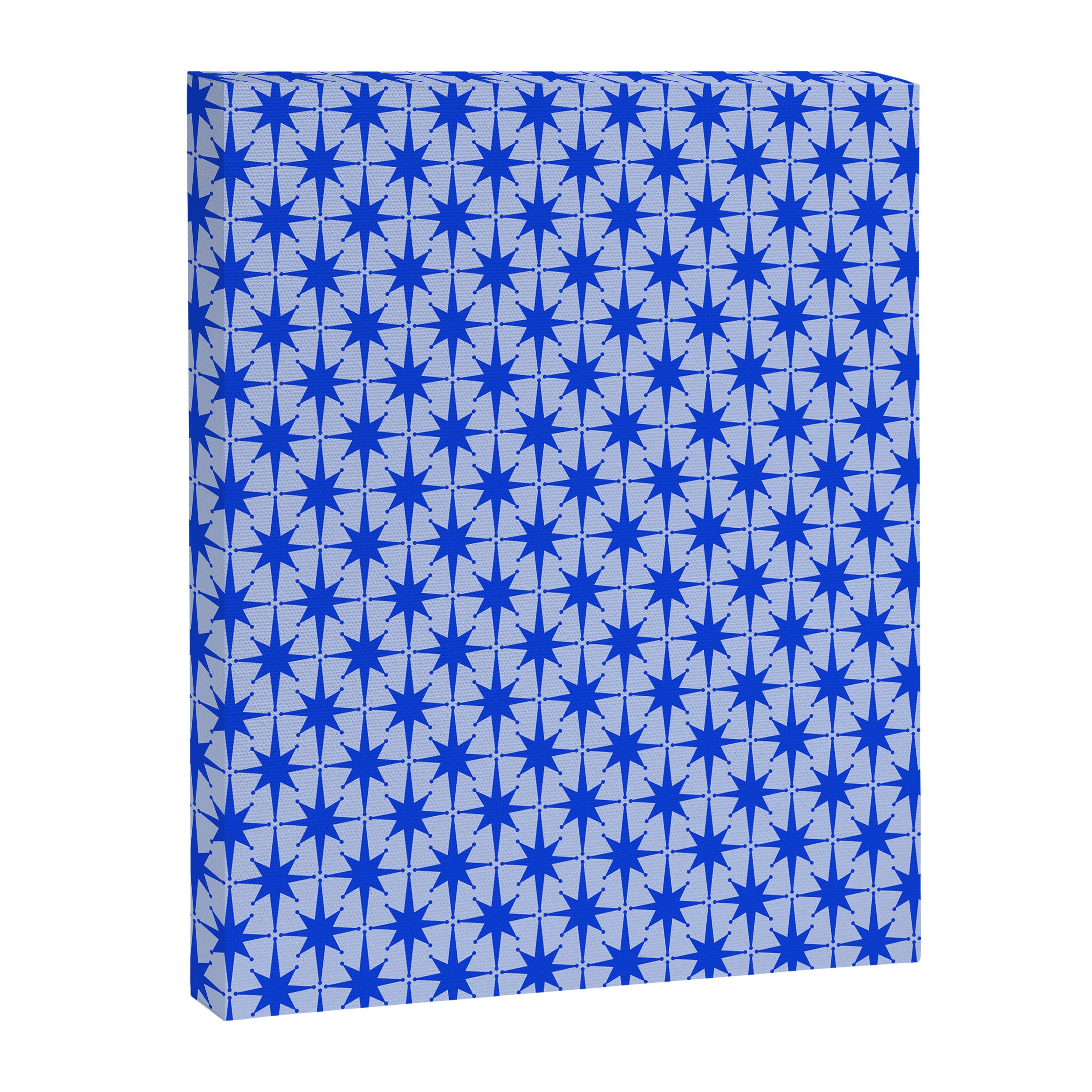 Mid Century Modern Atomic Stars Retro Starburst Pattern 2 in Royal Blue and Light Blue Canvas Print Gallery Image 6