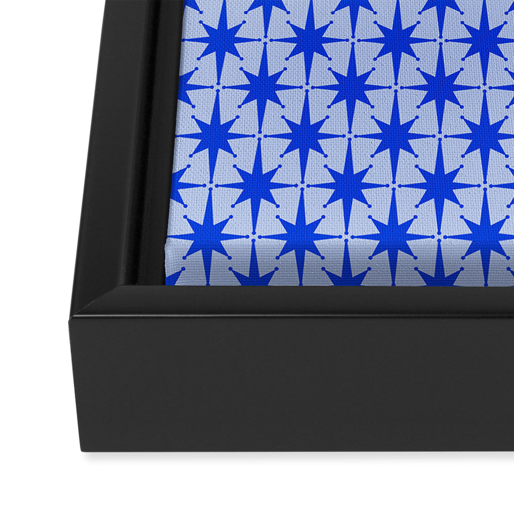 Mid Century Modern Atomic Stars Retro Starburst Pattern 2 in Royal Blue and Light Blue Framed Canvas Print Gallery Image 3