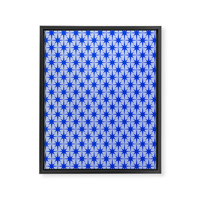 Mid Century Modern Atomic Stars Retro Starburst Pattern 2 in Royal Blue and Light Blue Framed Canvas Print Gallery Image 1