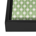 Mid Century Modern Atomic Stars Retro Starburst Pattern in Light Sage Green and Cream Framed Canvas Print Gallery Image 3