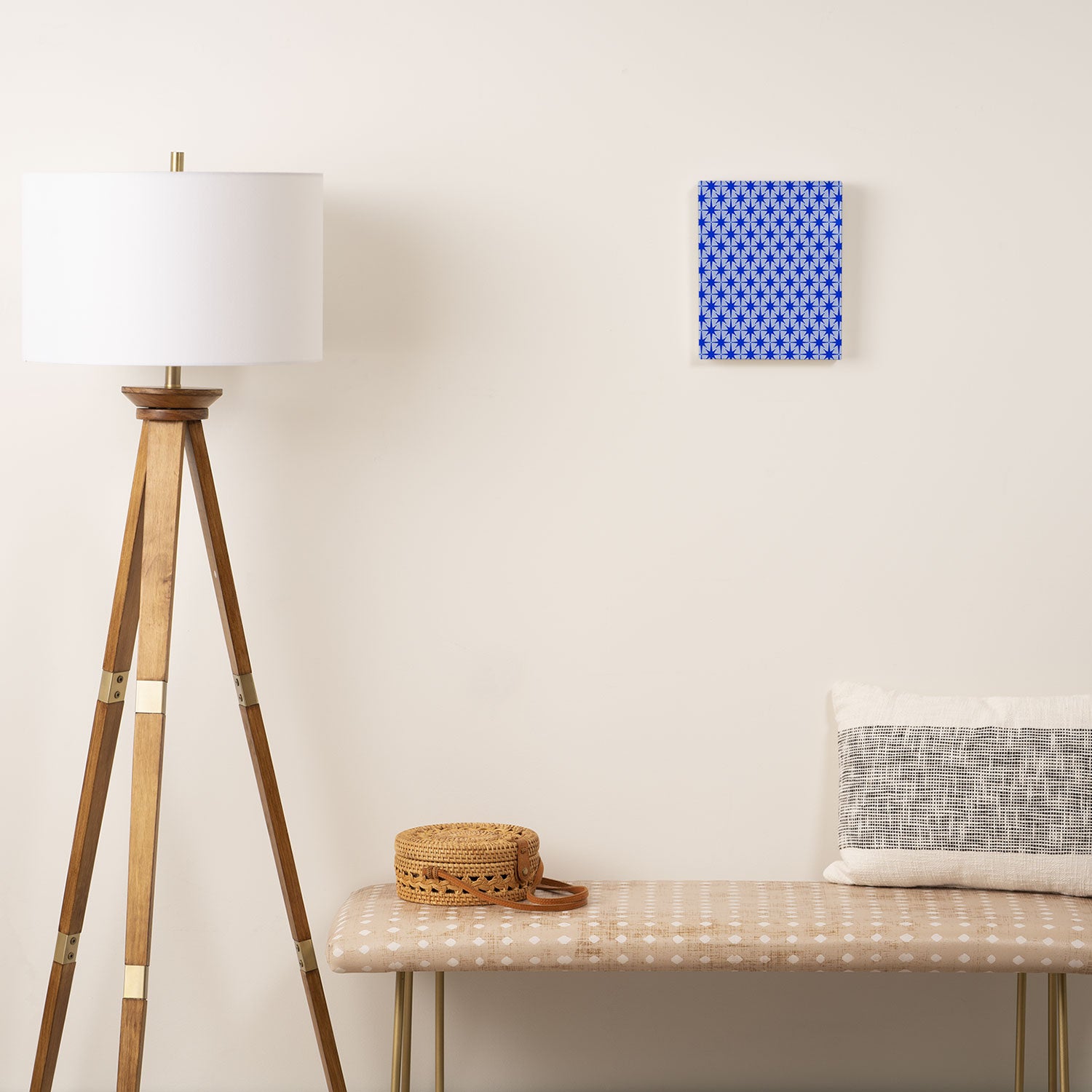 Mid Century Modern Atomic Stars Retro Starburst Pattern in Royal Blue and Light Blue Canvas Print Gallery Image 2