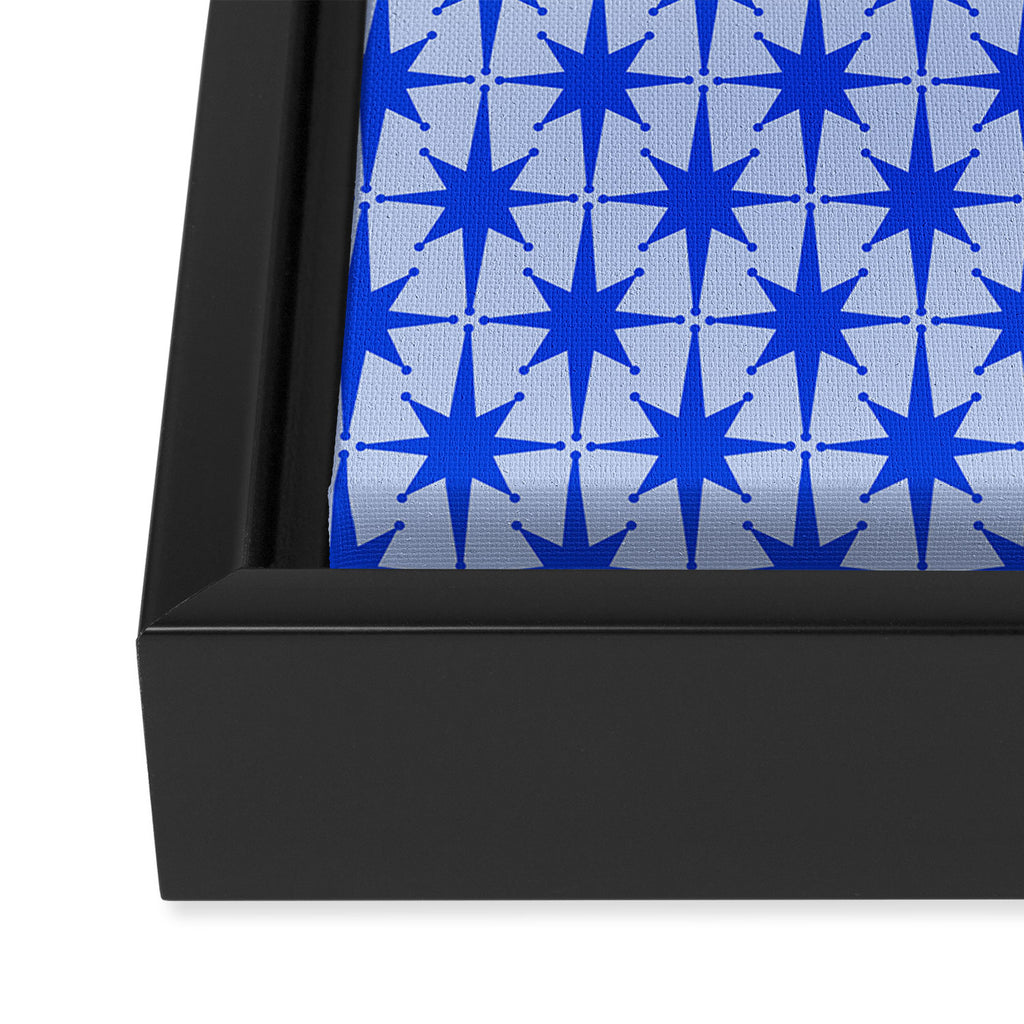 Mid Century Modern Atomic Stars Retro Starburst Pattern in Royal Blue and Light Blue Framed Canvas Print Gallery Image 3