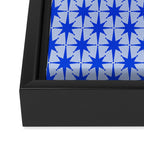 Mid Century Modern Atomic Stars Retro Starburst Pattern in Royal Blue and Light Blue Framed Canvas Print Gallery Image 3