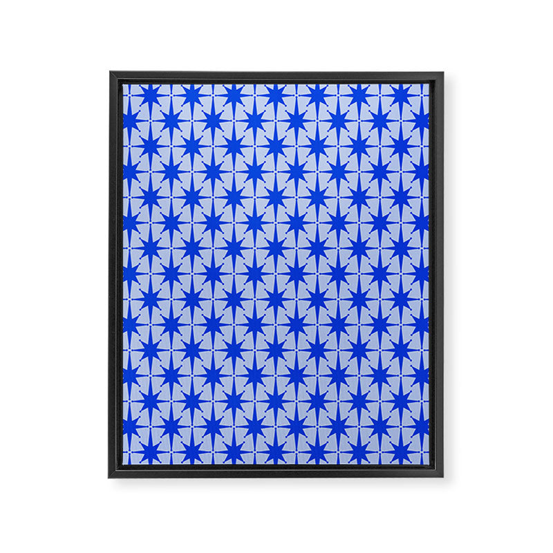 Mid Century Modern Atomic Stars Retro Starburst Pattern in Royal Blue and Light Blue Framed Canvas Print Gallery Image 6