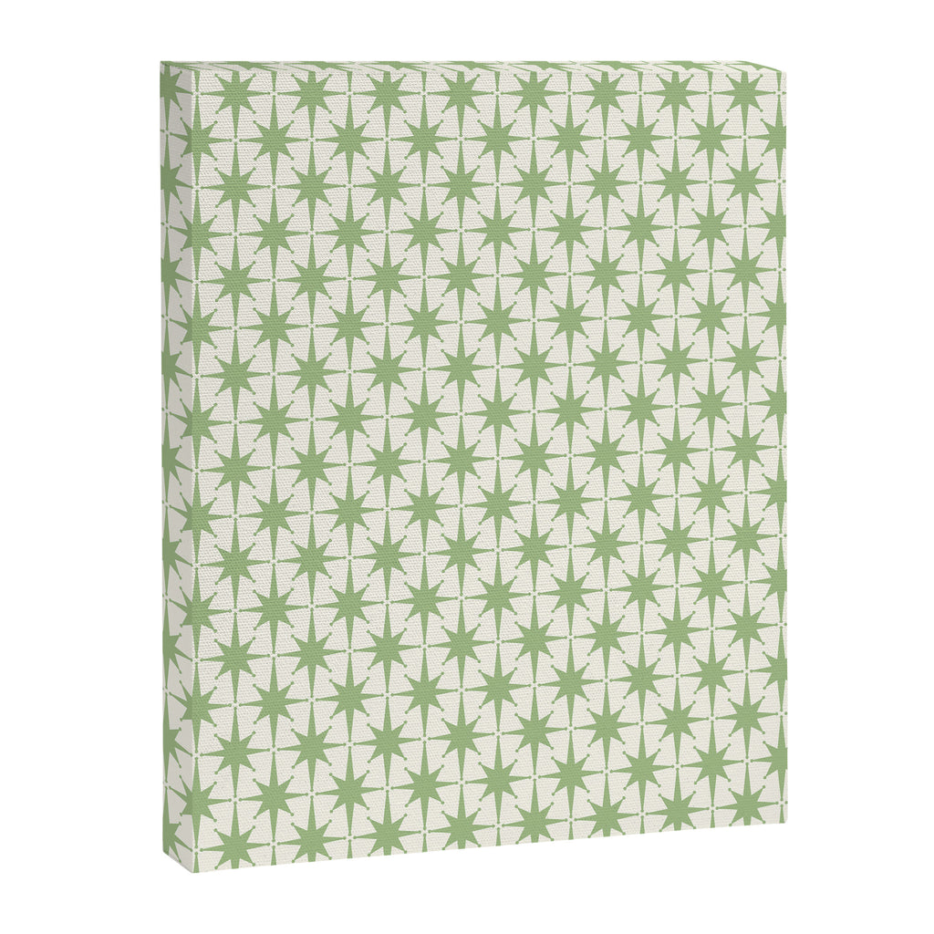 Mid Century Modern Atomic Stars Retro Starbursts Light Sage Green and Cream Pattern Canvas Print Gallery Image 6