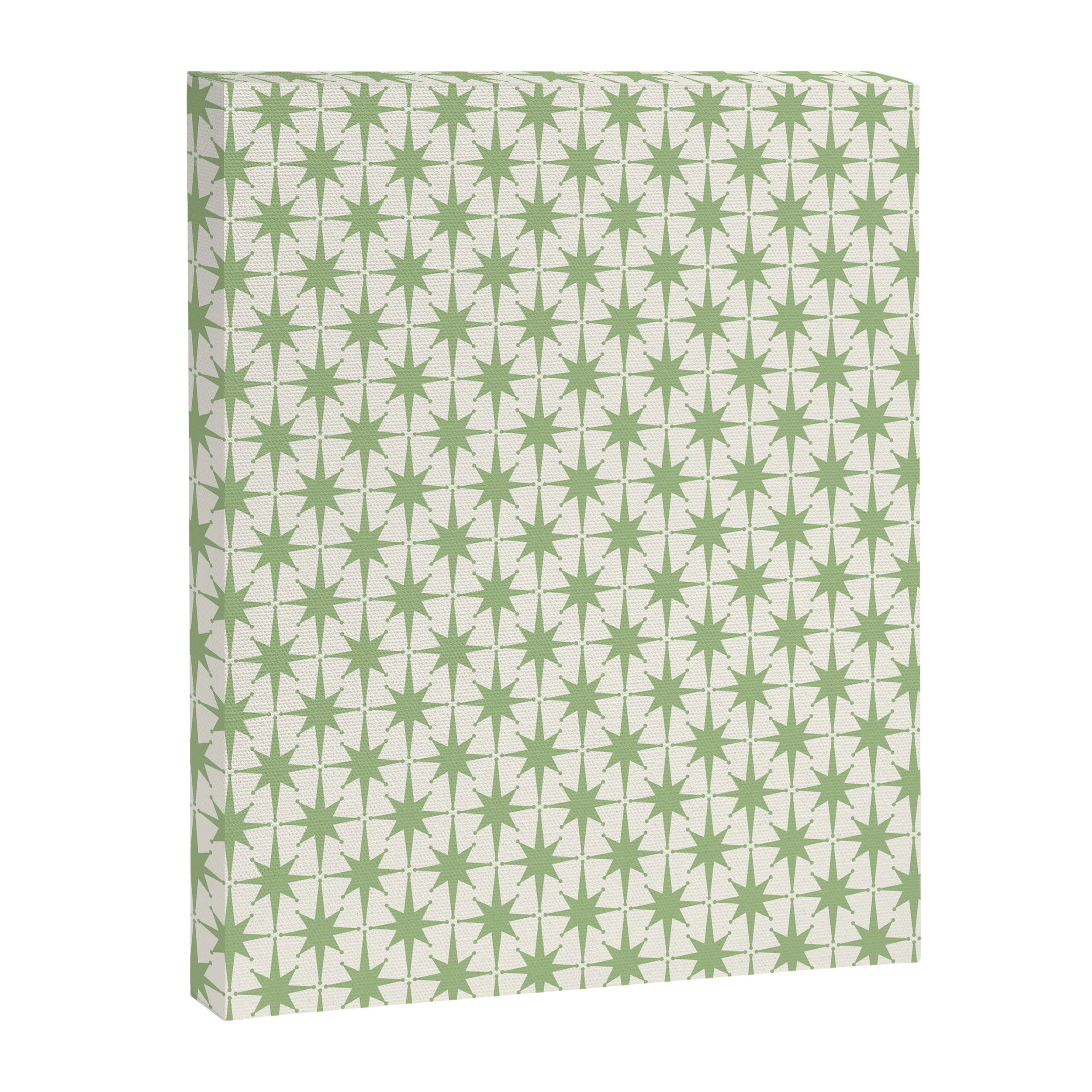 Mid Century Modern Atomic Stars Retro Starbursts Light Sage Green and Cream Pattern Canvas Print Gallery Image 6
