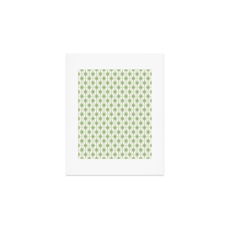 Mid Century Modern Atomic Stars Retro Starbursts Light Sage Green and Cream Pattern Art Print Gallery Image 1