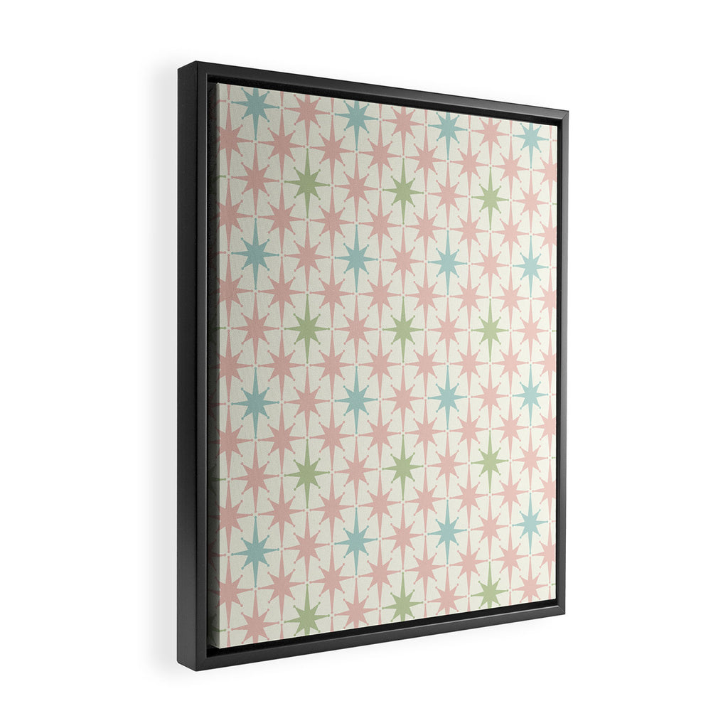 Mid Century Modern Atomic Stars Soft Pastel Retro Starburst Pattern Framed Canvas Print Gallery Image 2