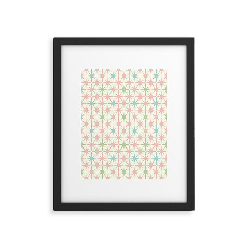 Mid Century Modern Atomic Stars Soft Pastel Retro Starburst Pattern Framed Art Print Gallery Image 5