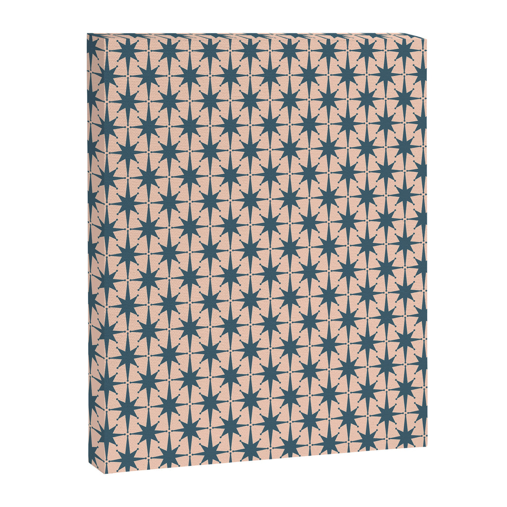 Mid Century Modern Atomic Stars Steel Teal Blue and Pale Blush Pink Pattern Canvas Print Gallery Image 6