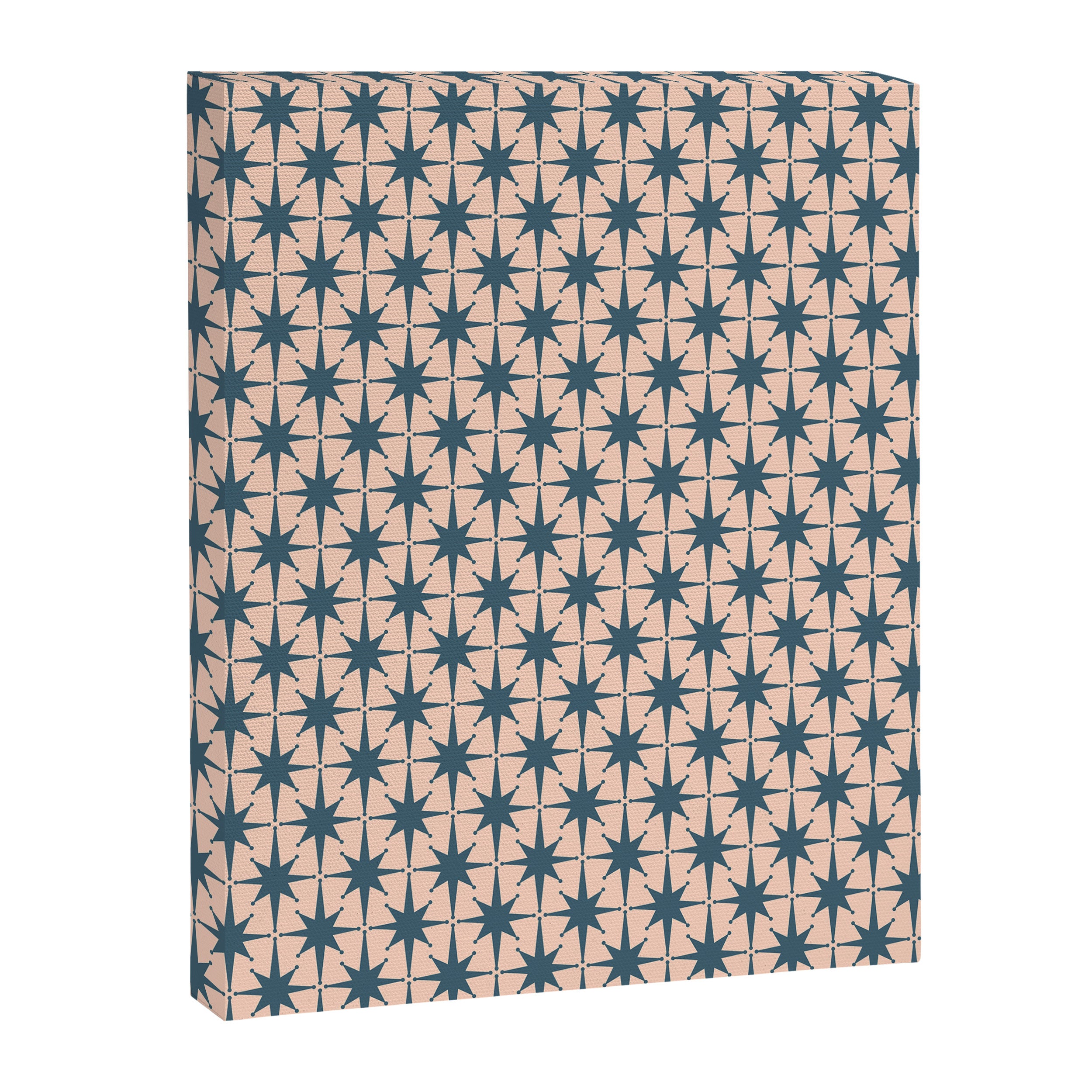 Mid Century Modern Atomic Stars Steel Teal Blue and Pale Blush Pink Pattern Canvas Print Gallery Image 6