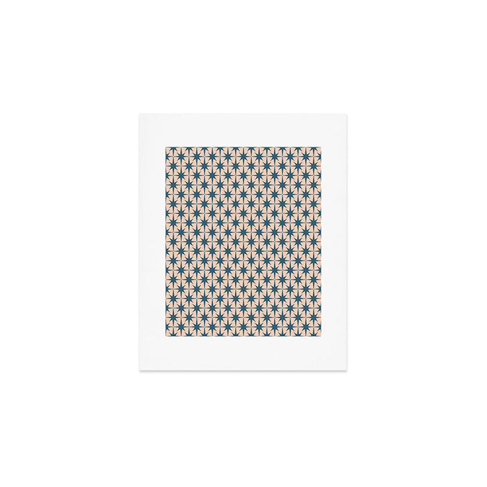 Mid Century Modern Atomic Stars Steel Teal Blue and Pale Blush Pink Pattern Art Print Gallery Image 1