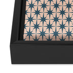 Mid Century Modern Atomic Stars Steel Teal Blue and Pale Blush Pink Pattern Framed Canvas Print Gallery Image 3