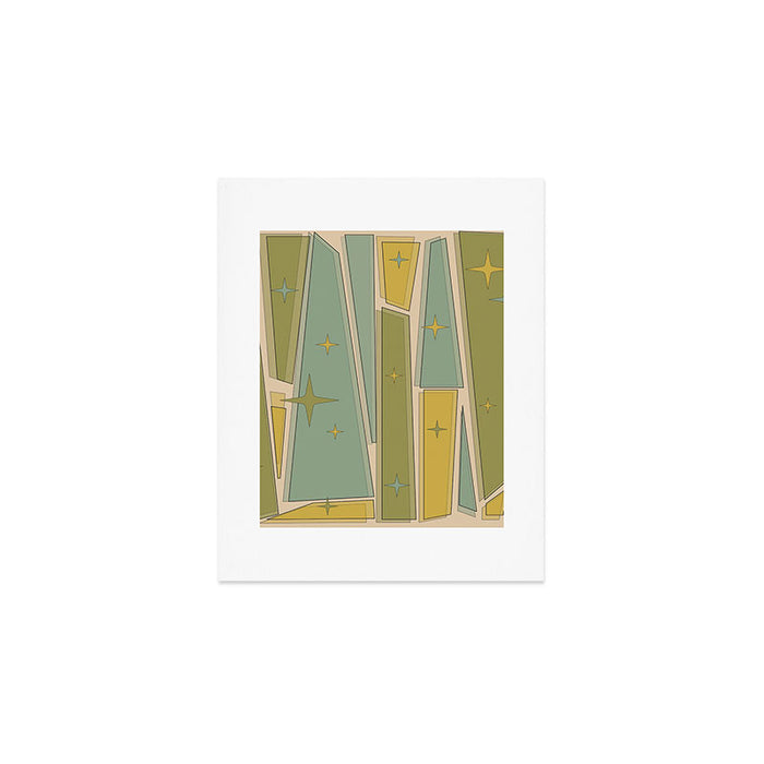 Mid Century Modern Atomic Vintage Retro Stained Glass and Stars Abstract Art Print Gallery Image 1