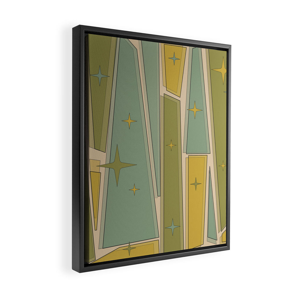 Mid Century Modern Atomic Vintage Retro Stained Glass and Stars Abstract Framed Canvas Print Gallery Image 2