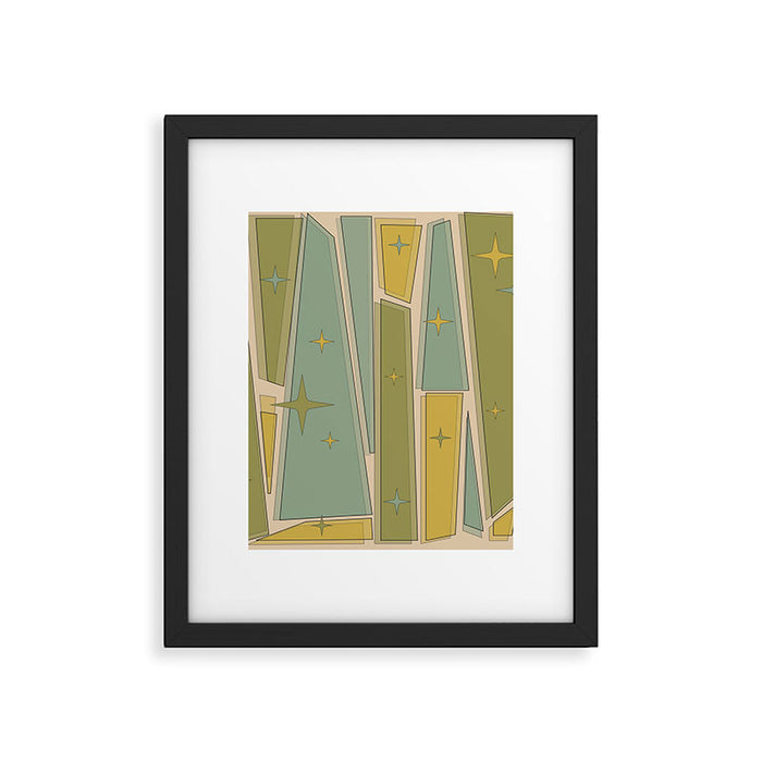 Mid Century Modern Atomic Vintage Retro Stained Glass and Stars Abstract Framed Art Print Gallery Image 1