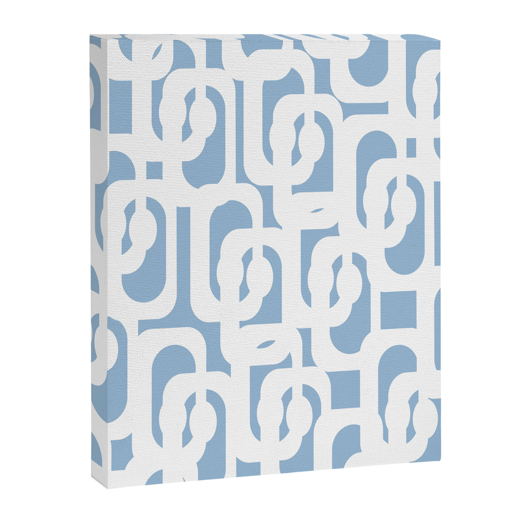 Mid Century Modern Baby Blue and White Abstract Loops Pattern Canvas Print Gallery Image 8